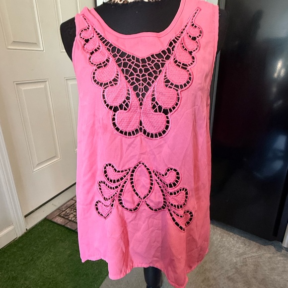 Pink Sleeveless Top with Lace Detail p60 - Picture 1 of 5